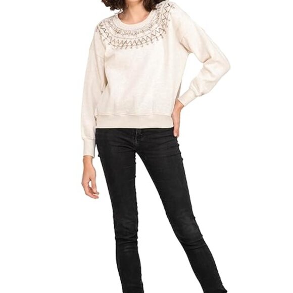 Anthropologie Cream Embellished Blouse - Picture 1 of 5